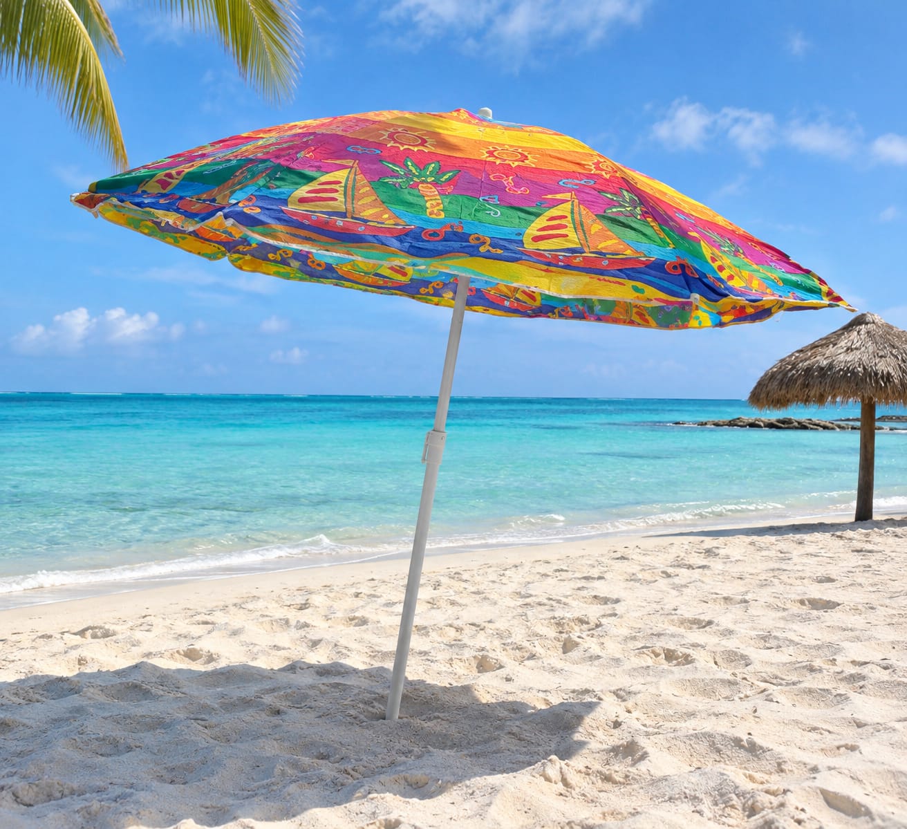 Colorful beach umbrella on an Aruba beach